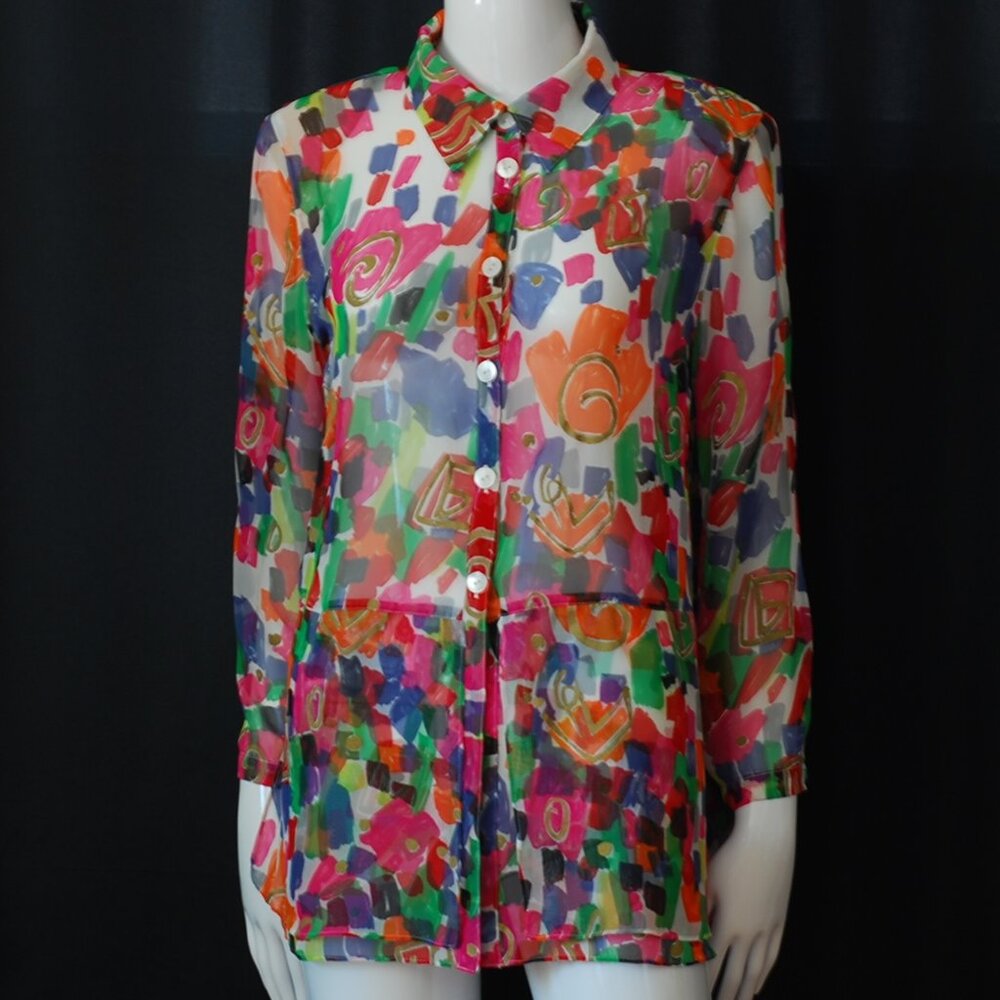 Louis Feraud Licensed Pink Patterned Printed Over Blouse